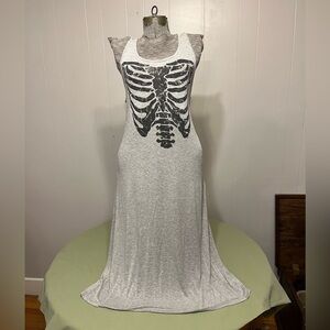 JC Fits Skeleton Rib Cage Print Gray Maxi Dress Large